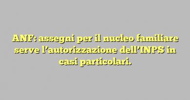 ANF: assegni per il nucleo familiare serve l’autorizzazione dell’INPS in casi particolari.