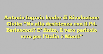 Antonio Ingroia leader di Rivoluzione Civile: “No alla desistenza con il Pd. Berlusconi? E’ finito, il vero pericolo vero per l’Italia è Monti”