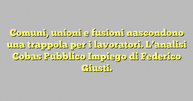 Comuni, unioni e fusioni nascondono una trappola per i lavoratori. L’analisi Cobas Pubblico Impiego di Federico Giusti.