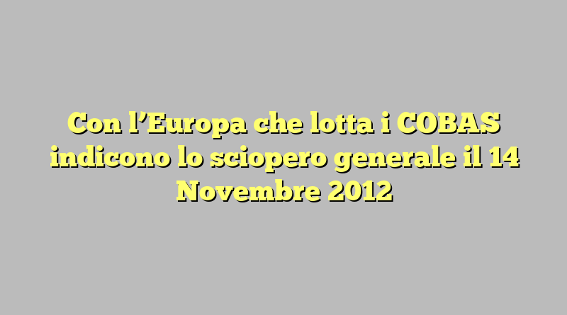 Con l’Europa che lotta i COBAS indicono lo sciopero generale il 14 Novembre 2012