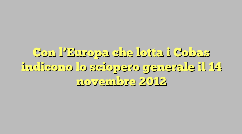 Con l’Europa che lotta i Cobas indicono lo sciopero generale il 14 novembre 2012