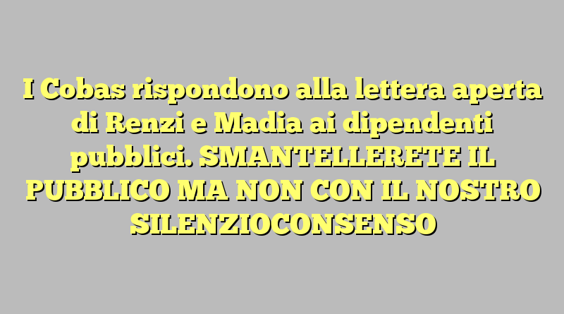 I Cobas rispondono alla lettera aperta di Renzi e Madia ai dipendenti pubblici. SMANTELLERETE IL PUBBLICO MA NON CON IL NOSTRO SILENZIOCONSENSO