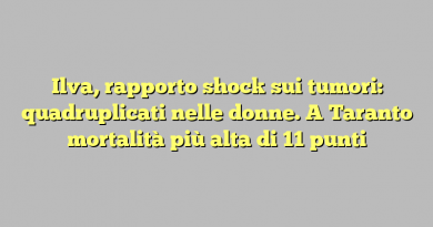 Ilva, rapporto shock sui tumori: quadruplicati nelle donne. A Taranto mortalità più alta di 11 punti