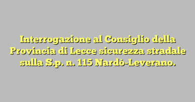 Interrogazione al Consiglio della Provincia di Lecce sicurezza stradale sulla S.p. n. 115 Nardò-Leverano.