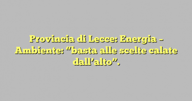 Provincia di Lecce: Energia – Ambiente: “basta alle scelte calate dall’alto”.