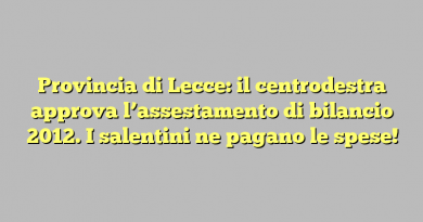 Provincia di Lecce: il centrodestra approva l’assestamento di bilancio 2012. I salentini ne pagano le spese!