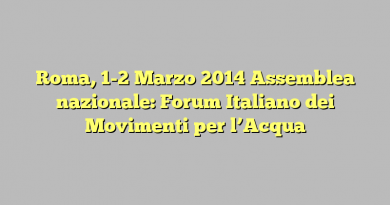 Roma, 1-2 Marzo 2014 Assemblea nazionale: Forum Italiano dei Movimenti per l’Acqua