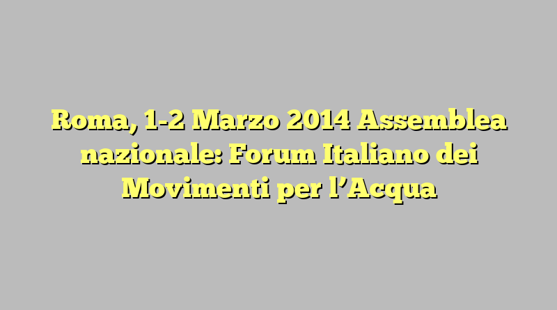 Roma, 1-2 Marzo 2014 Assemblea nazionale: Forum Italiano dei Movimenti per l’Acqua