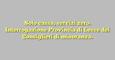 Solo cassa, servizi zero. Interrogazione Provincia di Lecce dei Consiglieri di minoranza.