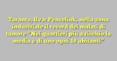 Taranto, Ilva: Peacelink, nella zona industriale il record dei malati di tumore “Nei quartieri più a rischio la media è di uno ogni 18 abitanti”