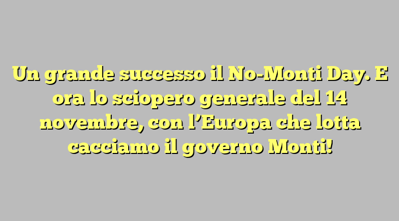 Un grande successo il No-Monti Day. E ora lo sciopero generale del 14 novembre, con l’Europa che lotta cacciamo il governo Monti!