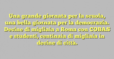 Una grande giornata per la scuola, una bella giornata per la democrazia. Decine di migliaia a Roma con COBAS e studenti, centinaia di migliaia in decine di città.