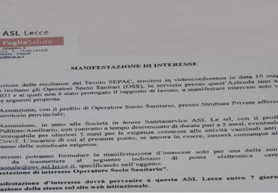scorrimento e utilizzo graduatoria per n.159 pulitori Sanitàservice – Asl di Lecce